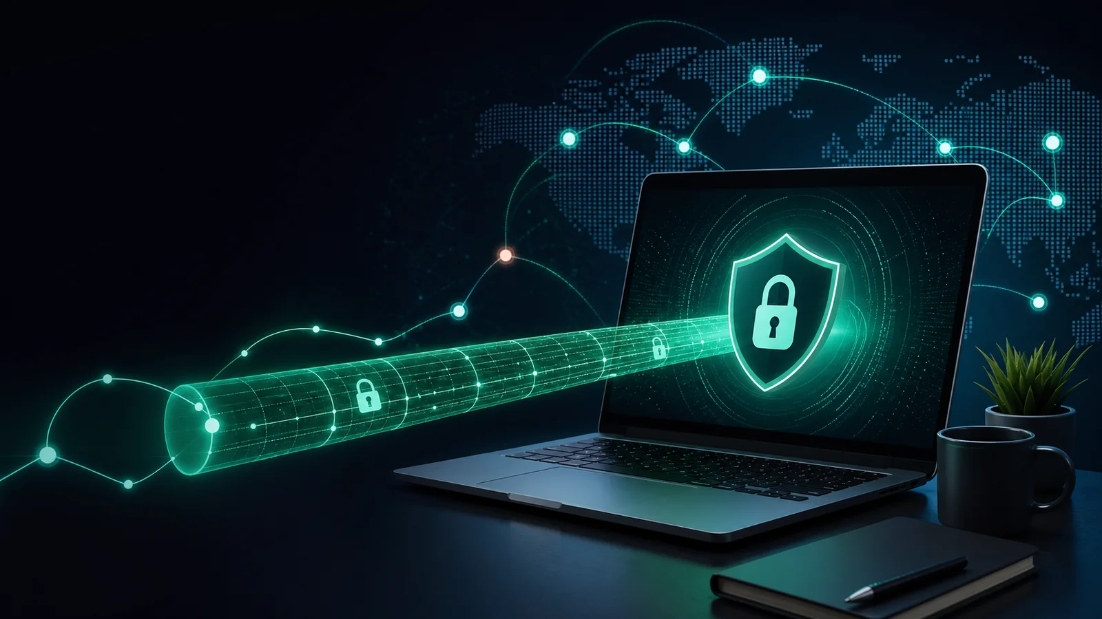 Laptop protected by an encrypted network connection